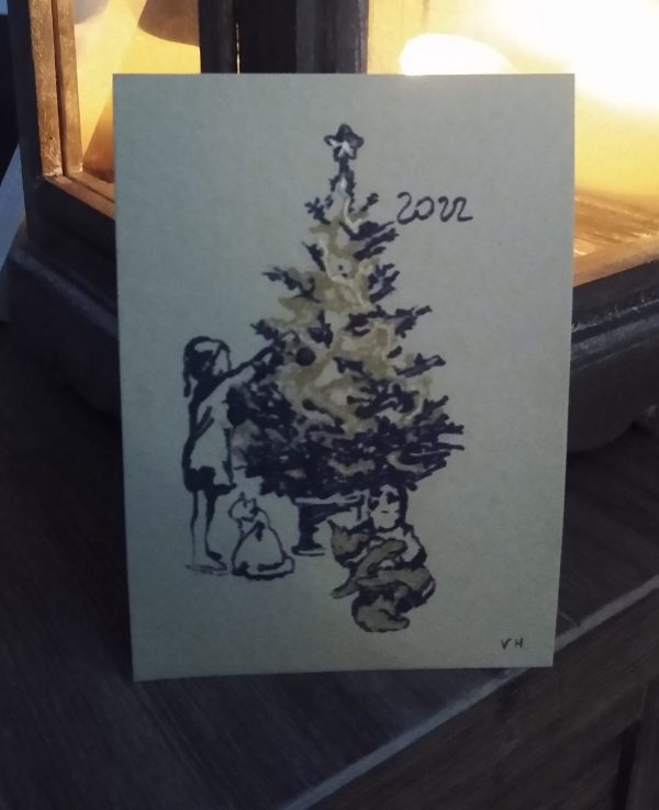 kaart kerstboom silhouet met goudstift